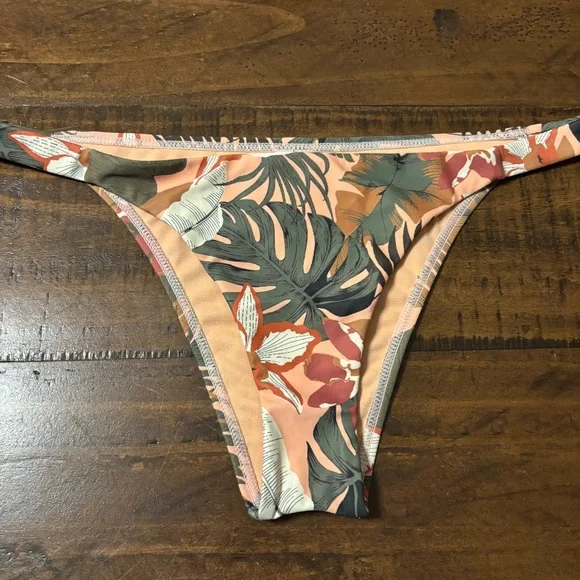 Ron Jon Swimsuit Two Piece Cheeky Bikini Tropical Print Size L Peach Green - Picture 5 of 9